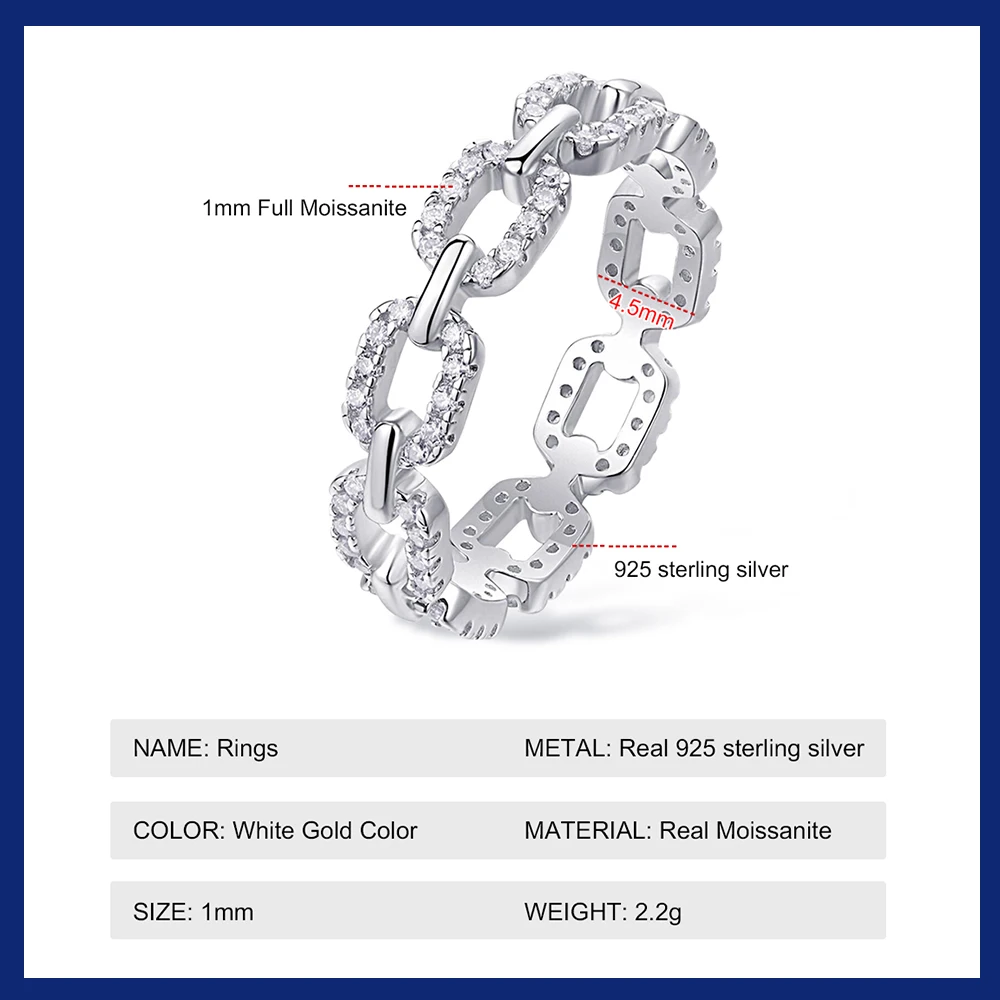 2024 Classic Moissanite Twist Chain Rings For Women Real 925 Silver Elegant Couple Finger Ring Wedding Jewelry Gift Bijoux Femme