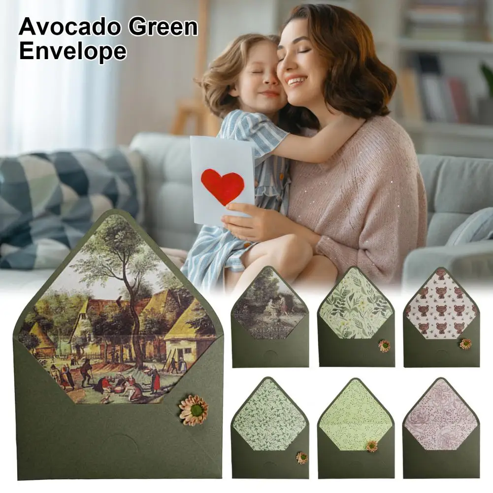 

Western-style Patterned Envelope Avocado Green Envelope Elegant Avocado Green Golden Border Business Envelopes for Office