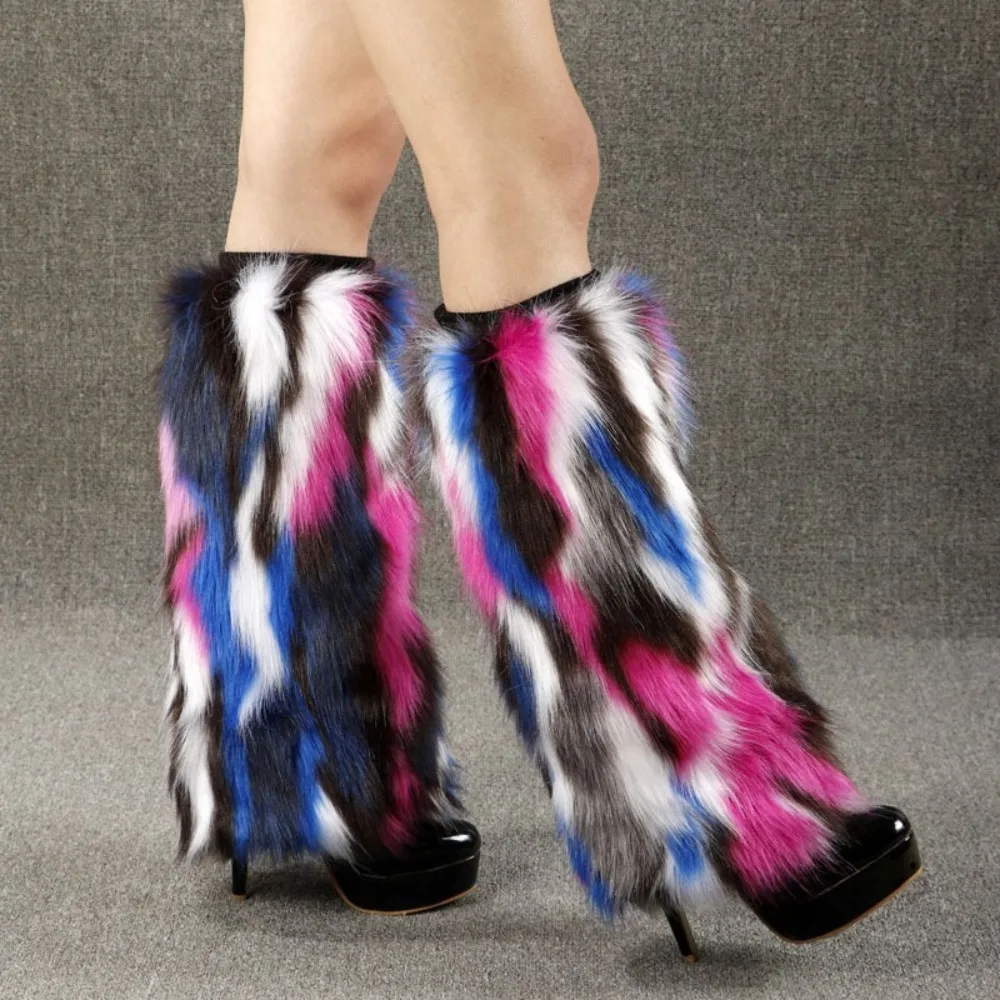 

Fashion Faux Fur Furry Leg Warmers Sweet Y2K Plush Boots Cover Knee High Footcover Thicken Warm Leg Cover Lolita JK