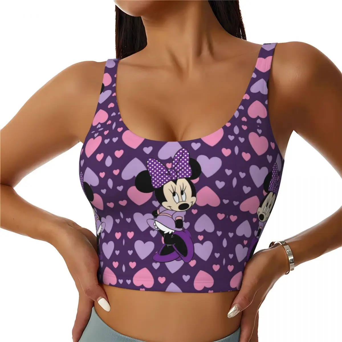 

Custom Funny Minnie Mouse Workout Crop Tank Tops Women Seamless Cartoon Running Yoga Sports Bras