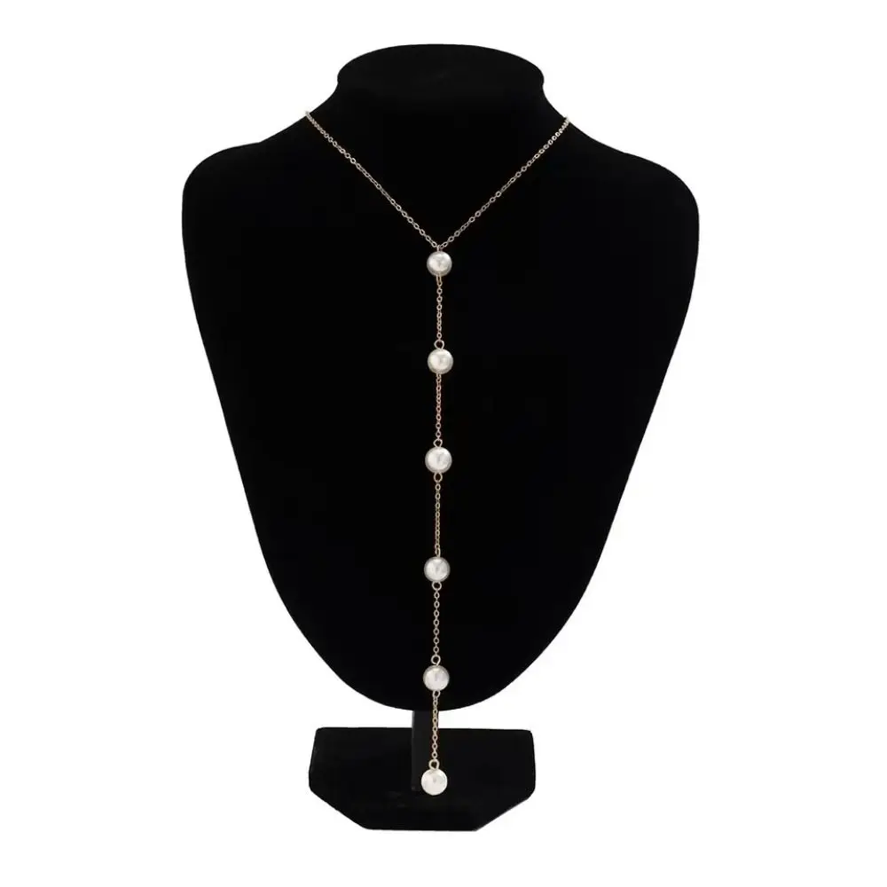 Elegant Imitation Pearl Chest Chain Necklace Women Wed Bridal Kpop Bead Long Choker Accessories Jewelry New