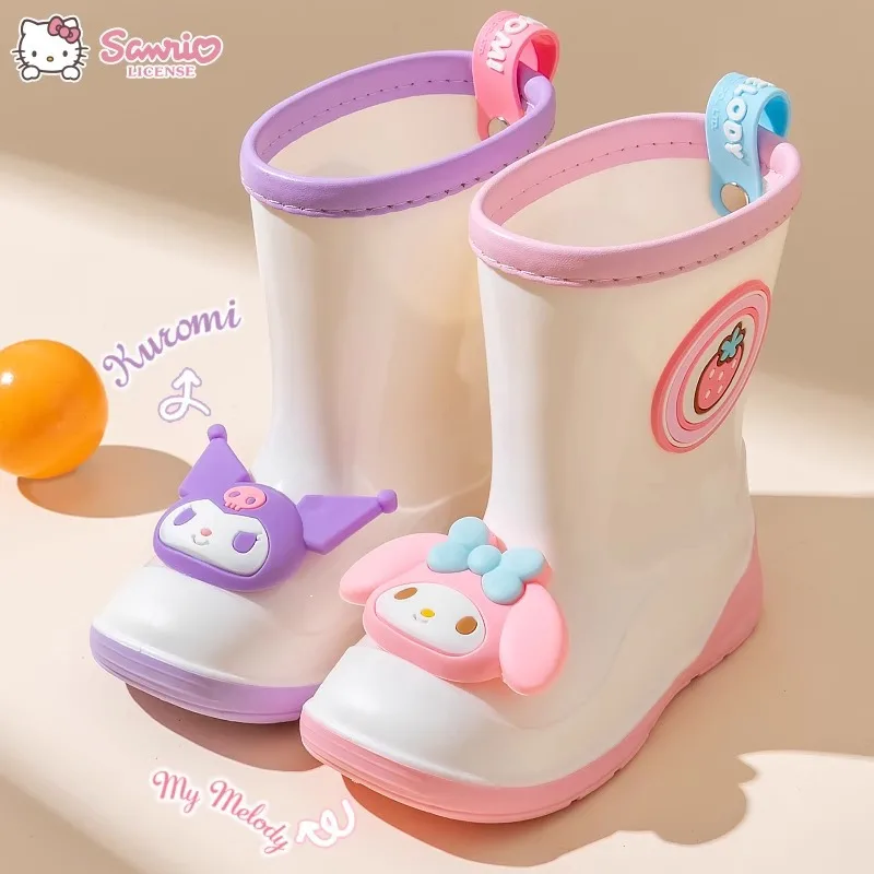 Sanrio Hello Kitty Kawaii Babies Rainshoes Cartoon Kuromi My Melody Children Mid Tube Boots Macaron Color Scheme Non-Slip Shoes