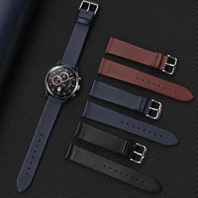 Universal flat strap with cross pattern high-quality cowhide double-sided top12/13/14/15/16/17/18/19/21/22mm watch strap