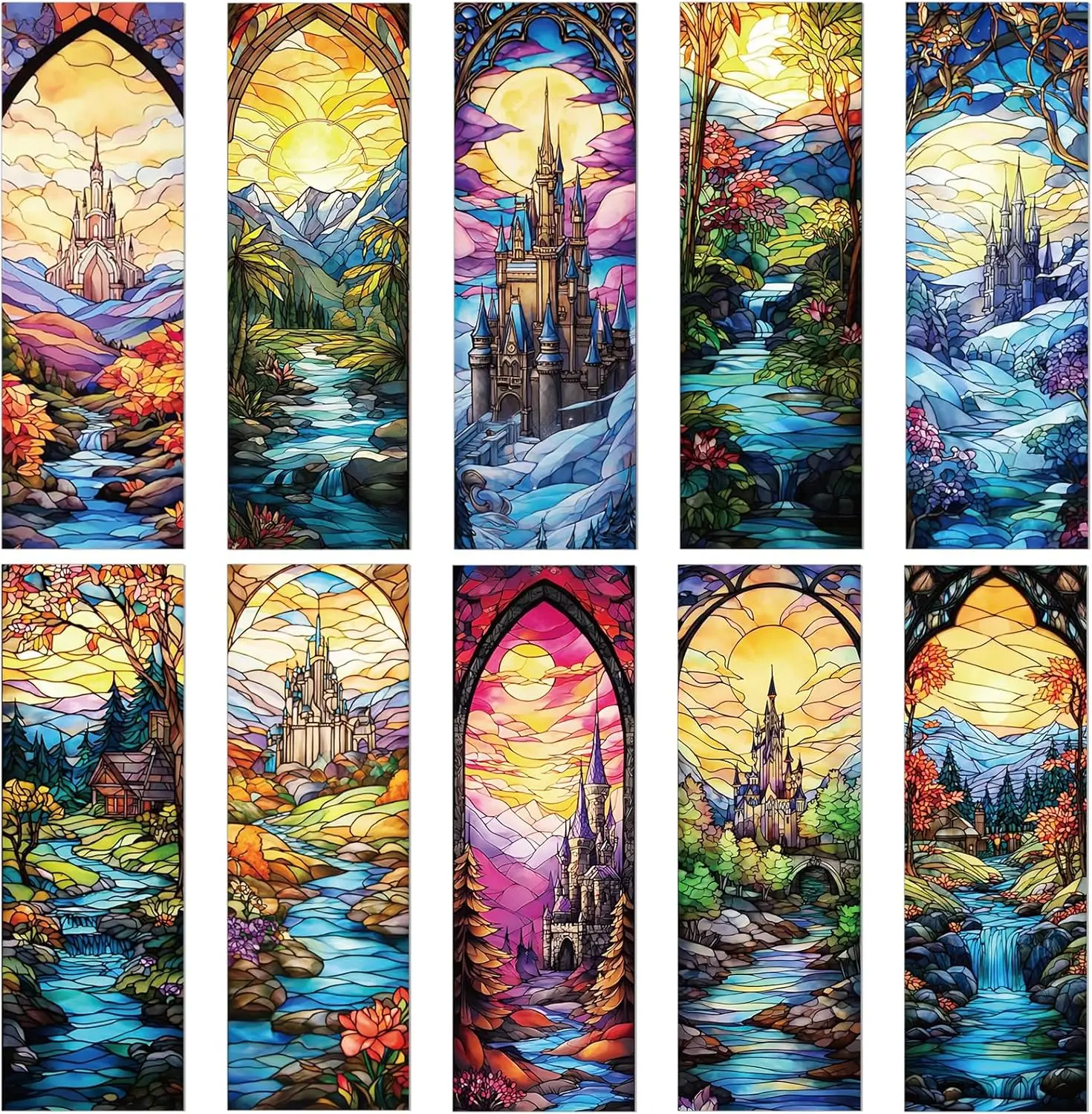 

Transparent Stained Glass PVC Bookmarks, 10 Pcs Fantasy Design for Readers and Gifts