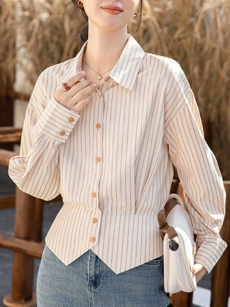 

Unique Split Waist Stripe irt Women's Long Sve Spring Autumn Design Commute Sle Small ence Elegance Commuting Top ...