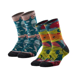 ZEALWOOD Merino Wool Socks Men's Women's Ultra-Light Breathable Lifestyle Pattern Socks Running Golf Cycling Tennis 2 Pairs