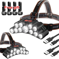 Strong Light 11LED HeadLamp Powerful USB Rechargeable Headlight Built-in 18650 Battery Flashlight Outdoor Fishing Headlamp