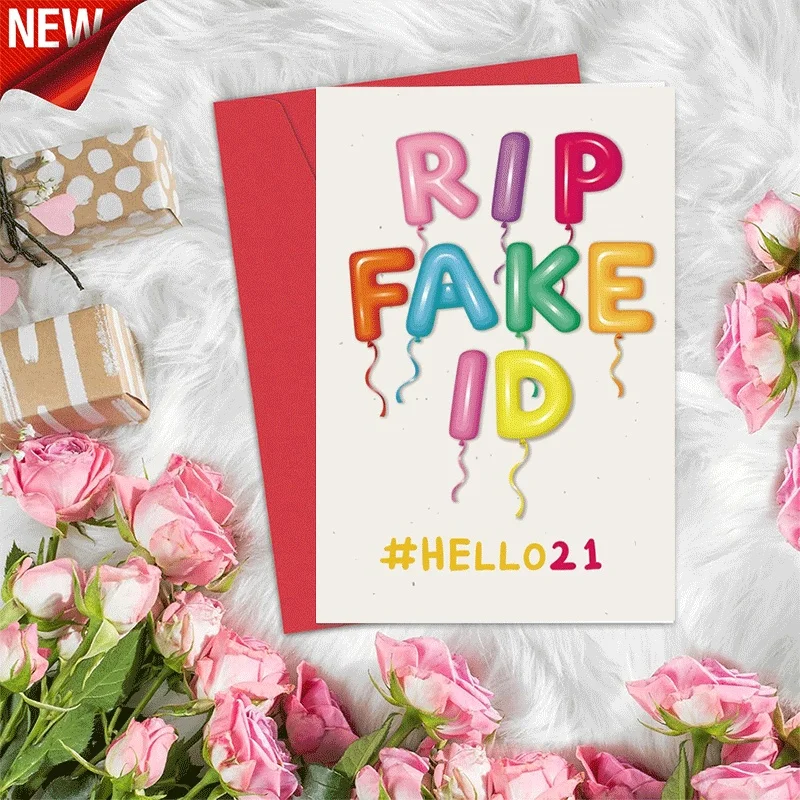 

RIP Fake ID Hello 21 Birthday Greeting Card, 21st Birthday Celebration Card for Adults Party Gift