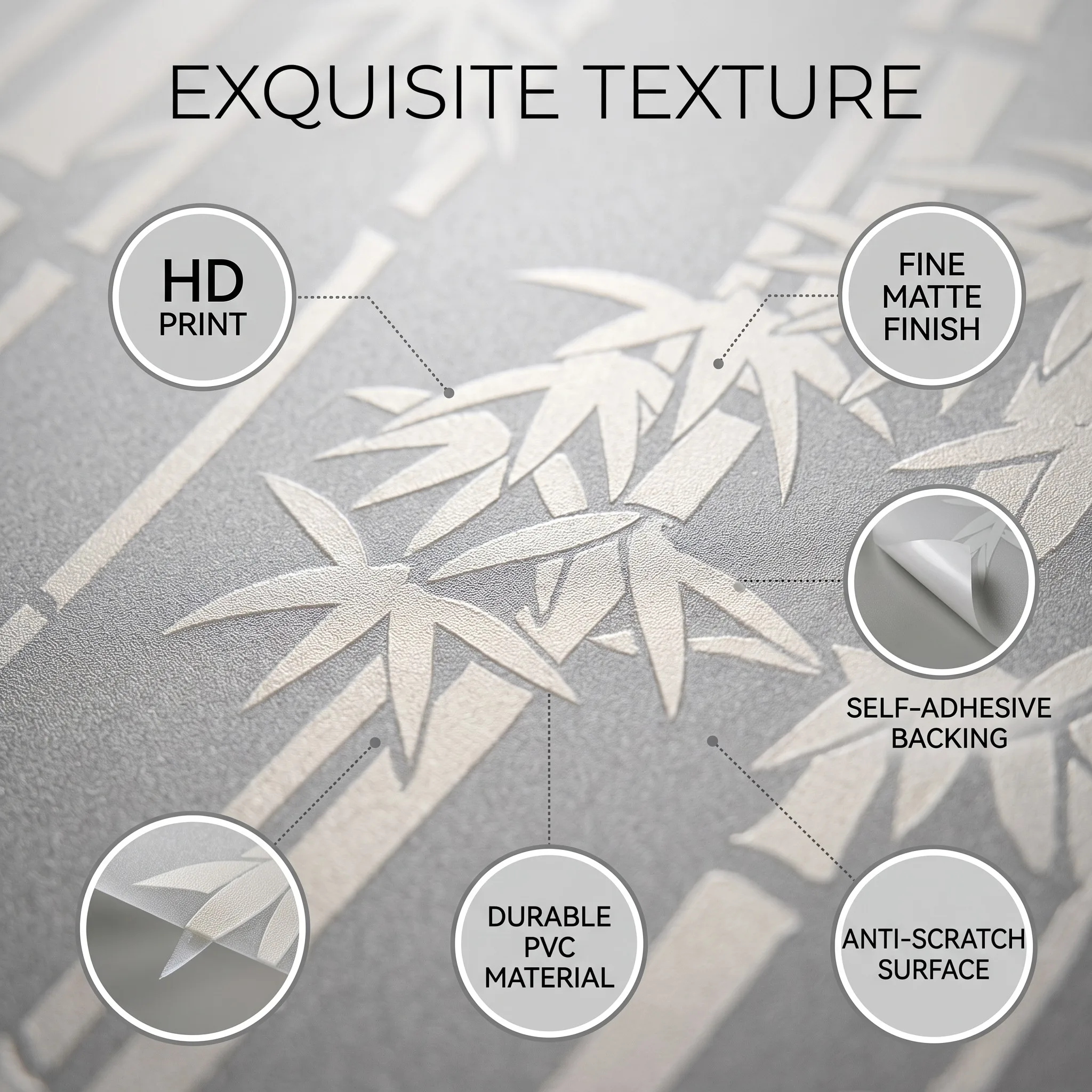 Elegant Minimalist Bamboo Frosted Privacy Window Film Built-in Adhesive Soft Light Filter Cuttable PVC for Zen New Chinese Style view 5