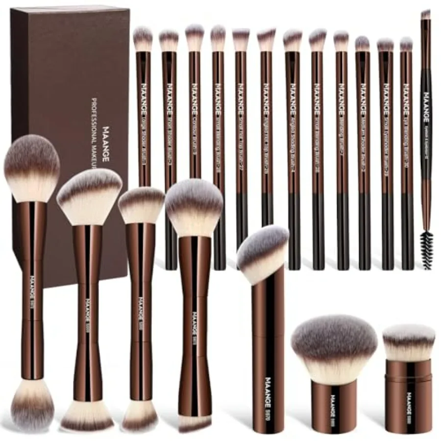 

20 Pcs Makeup Brushes with Gift Box, Double-End Multi-functional Makeup Brushes for Blending Liquid Powder Concealer Cream Blus