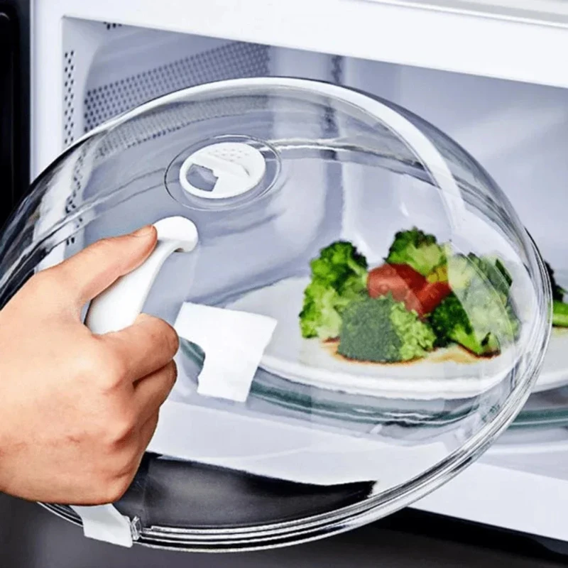 Protector contra salpicaduras de alimentos para microondas, cubierta para calentar alimentos resistente a altas temperaturas con ventilación de vapor y mango, cubierta de placa transparente