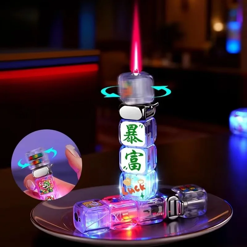 Personalized Stylish and Cool Lighter with Light-Emitting Feature Cigarette Lighter in Dice Shape Windproof Lighter as a Gift