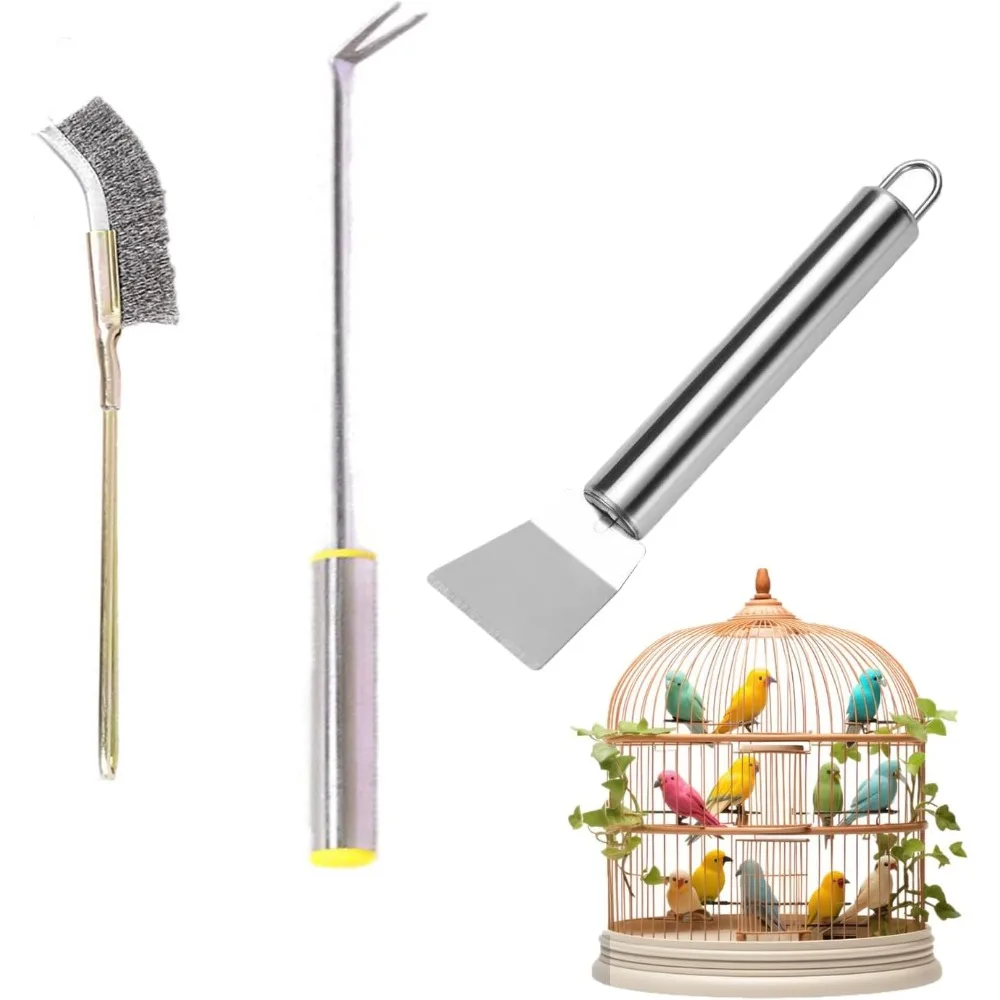 

Набор из 3 щеток для чистки клеток для попугаев, сверхмощная щетка для чистки птиц из нержавеющей стали, скребок для удаления птичьих какашек