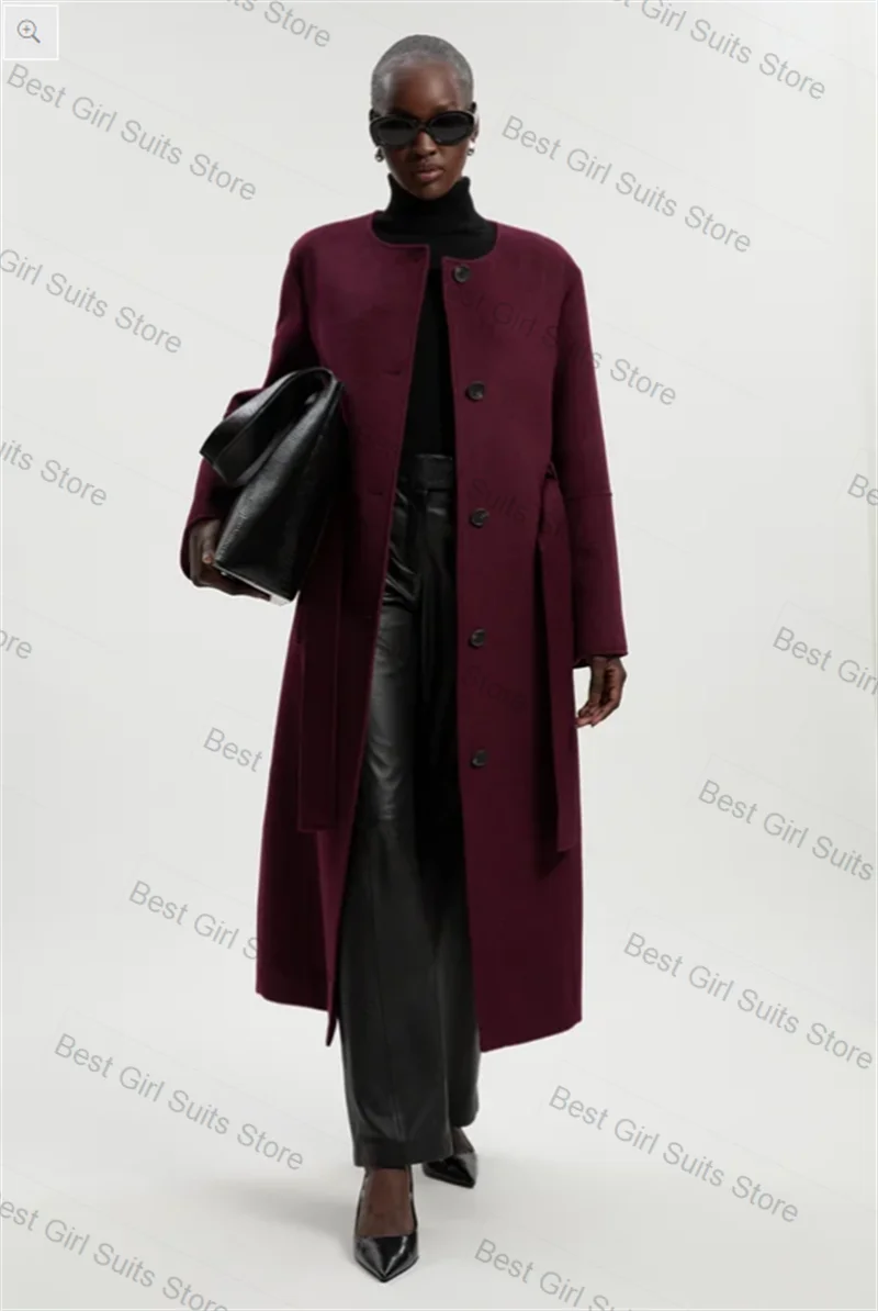 

Burgundy Cashmere Wool Women Suit 1 Pcs Long Blazer Prom Dress Winter Autumn Formal Office Lady Jacket Customized Warm Overcoat