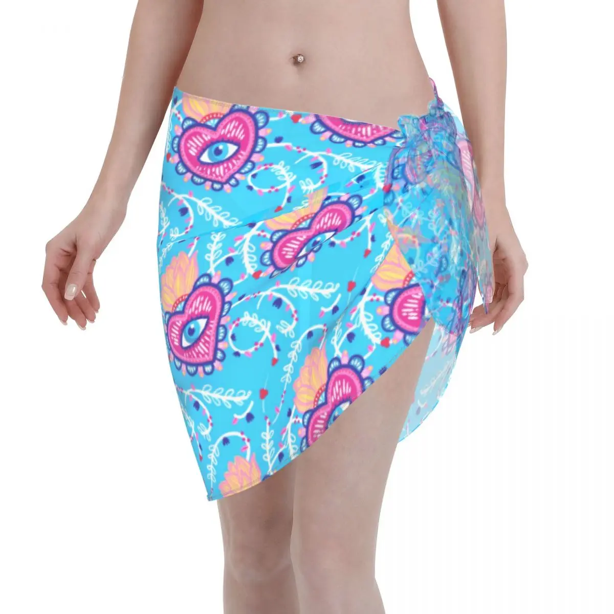 Avvolgente bikini da spiaggia personalizzato Evil Eye Turco Fascino fortunato Bikini trasparente Abito da spiaggia Gonna corta Sciarpa in chiffon Coprispalle