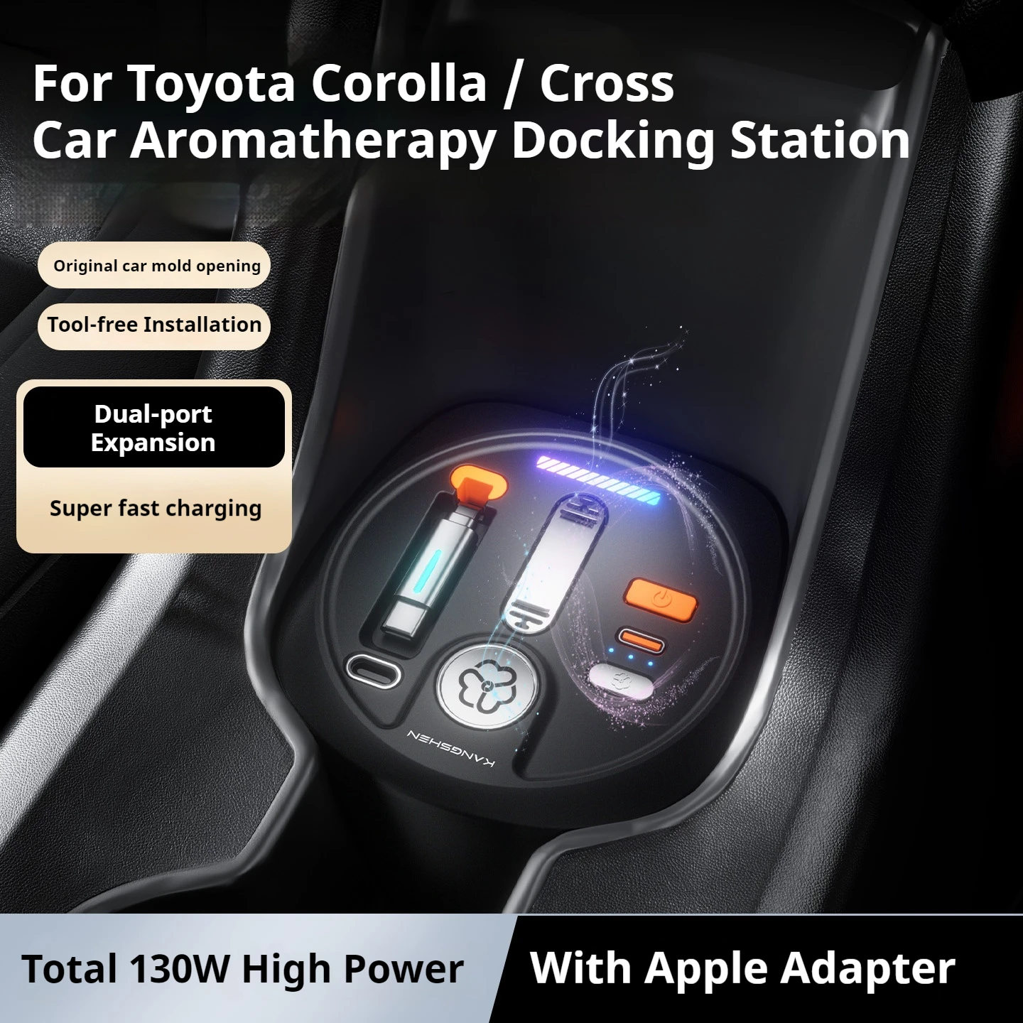 2026 For Toyota Corolla Cross Car Fast Charger 135W Docking Station USB Converter With Car Air Freshener Car Perfume