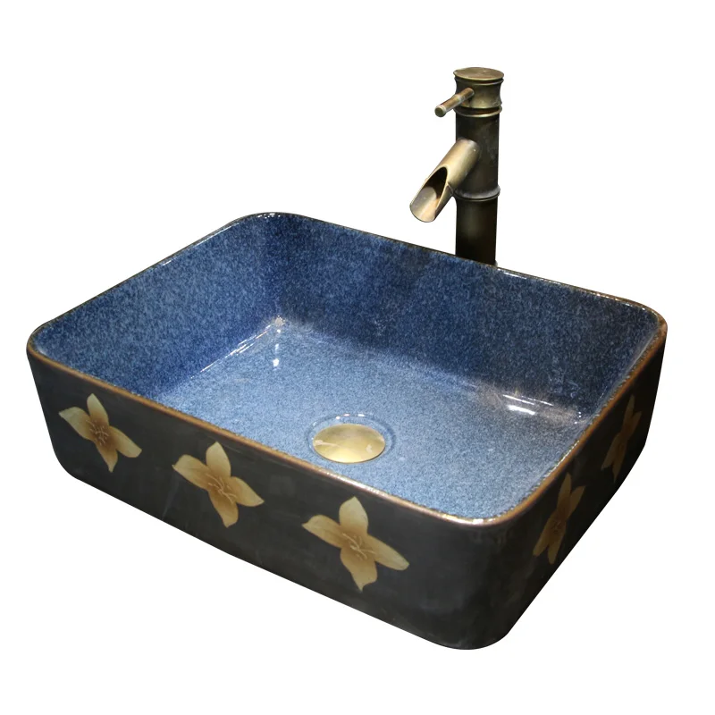 

American ceramic square washbasin, artistic round washbasin, modern antique washbasin for home use
