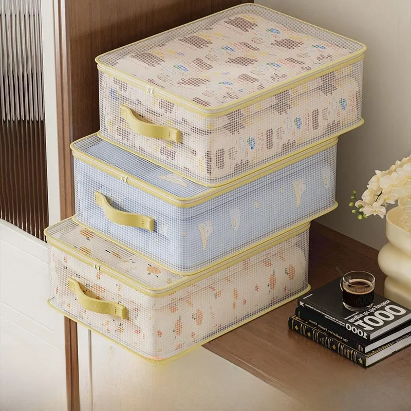 

Набор из четырех водонепроницаемых сумок-органайзеров большой вместимости с сетчатыми карманами для хранения одежды и постельного белья, пылезащитные чехлы для дома