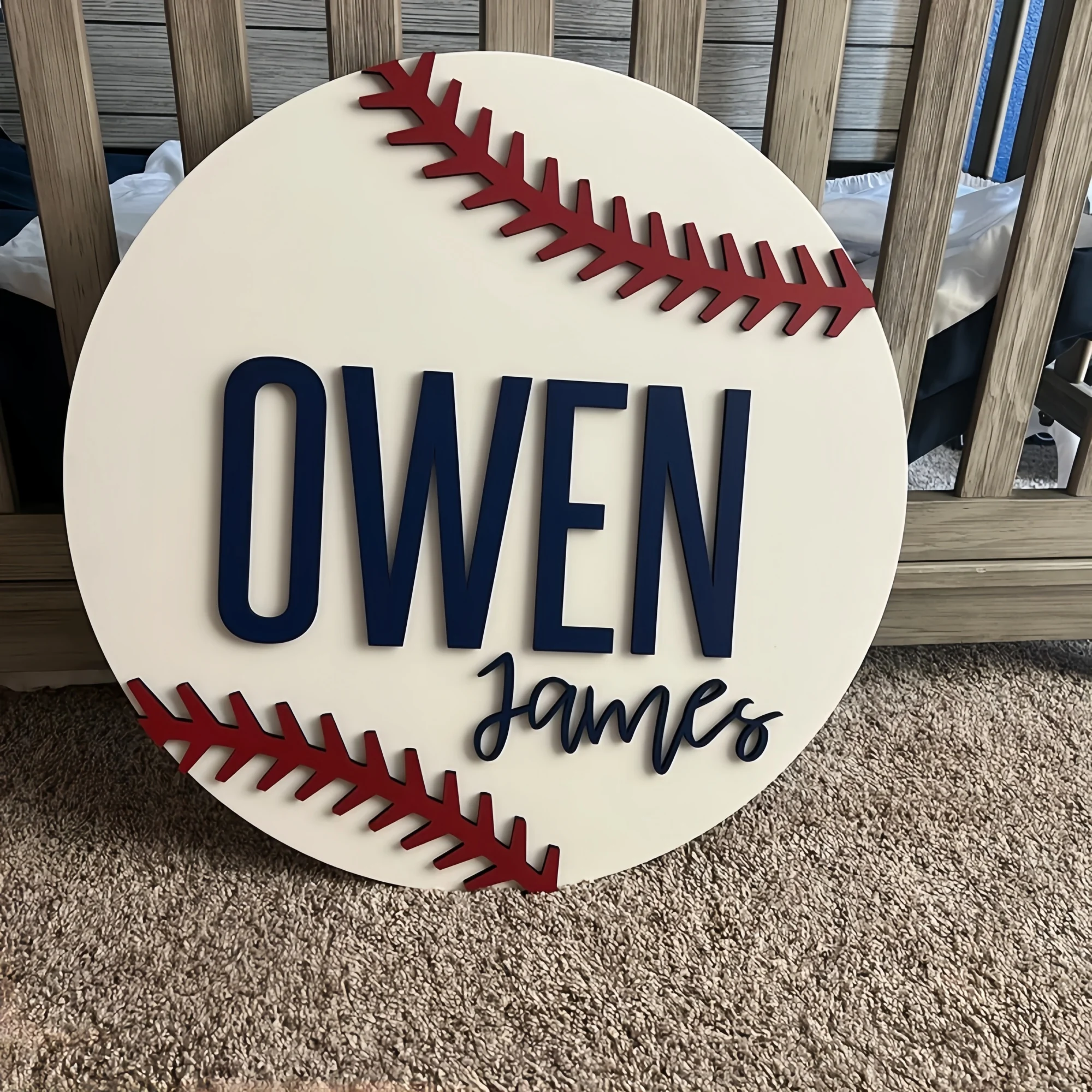 Custom Name Sign Round 3D Baseball Nursery Decor Baby Name Plaque Personalized Baby Gift Baby Shower Gift Custom Name Nursery