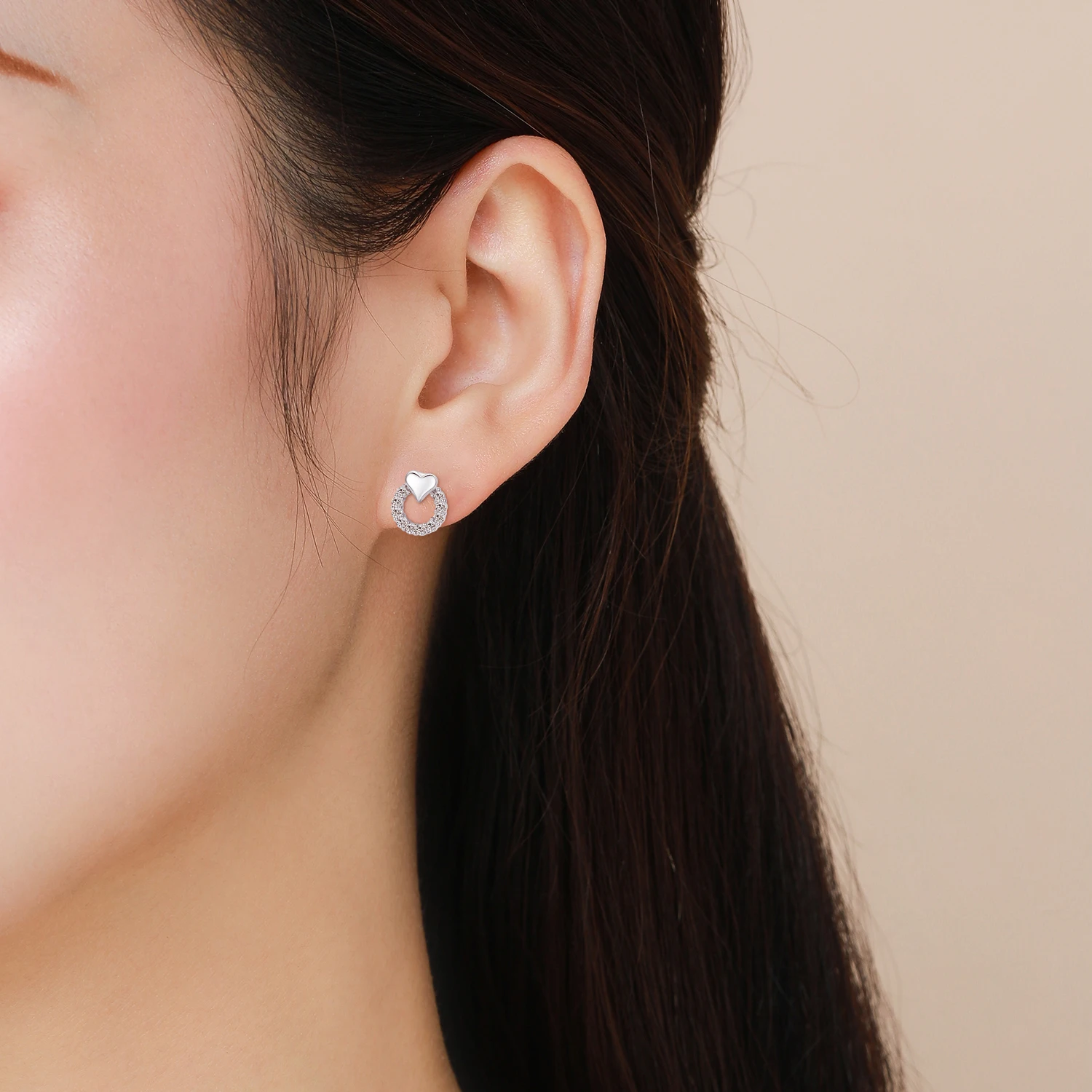 MODIAN Sweet Heart Earrings For Women 925 Sterling Silver Delicate Cubic Zirconia CZ Wedding Statement Ear Studs Fine Jewelry - view 2