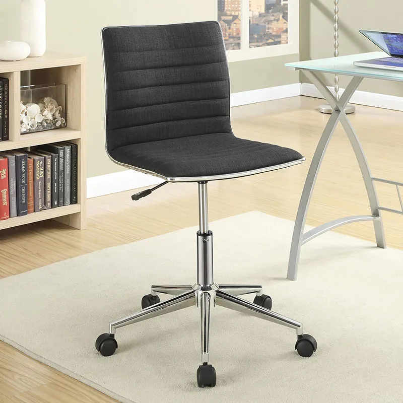 Black and Chrome Armless Office Chair with Casters On-Site