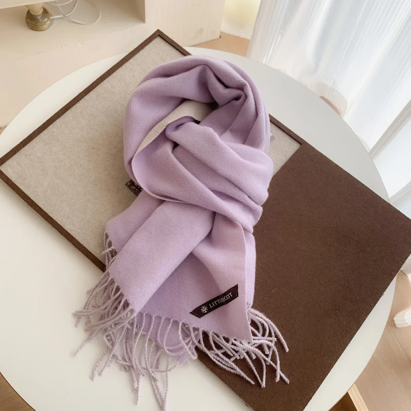 Winter Solid Color Cashmere Like Blanket Women Scarf Designer Thick Warm Pashmina Shawl Wraps With Tassel Poncho Stoles Echarpe