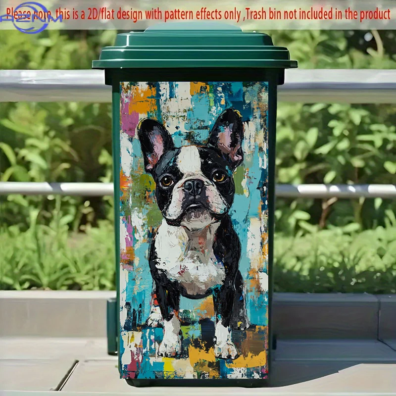 Boston Terrier Art Trash Can Stickers | Colorful Painting Peel And Stick, Abstract Stickers, Modern Abstract Trash Can Decals,