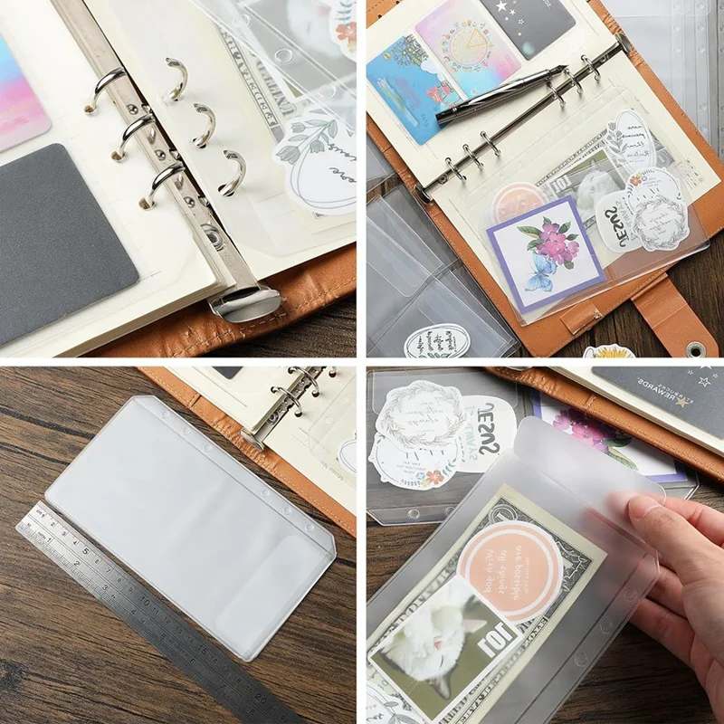 12 Pcs A6 Binder Pockets Cash Envelopes Clear Folder Organizer Photocard Sleeve Sheets For Credit Business Card Money Durable