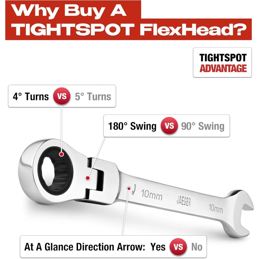 16pc MM/Metric Flex Head Ratcheting Combination Wrench Set With Lock-In Rack - Metric Flexhead MASTER SET