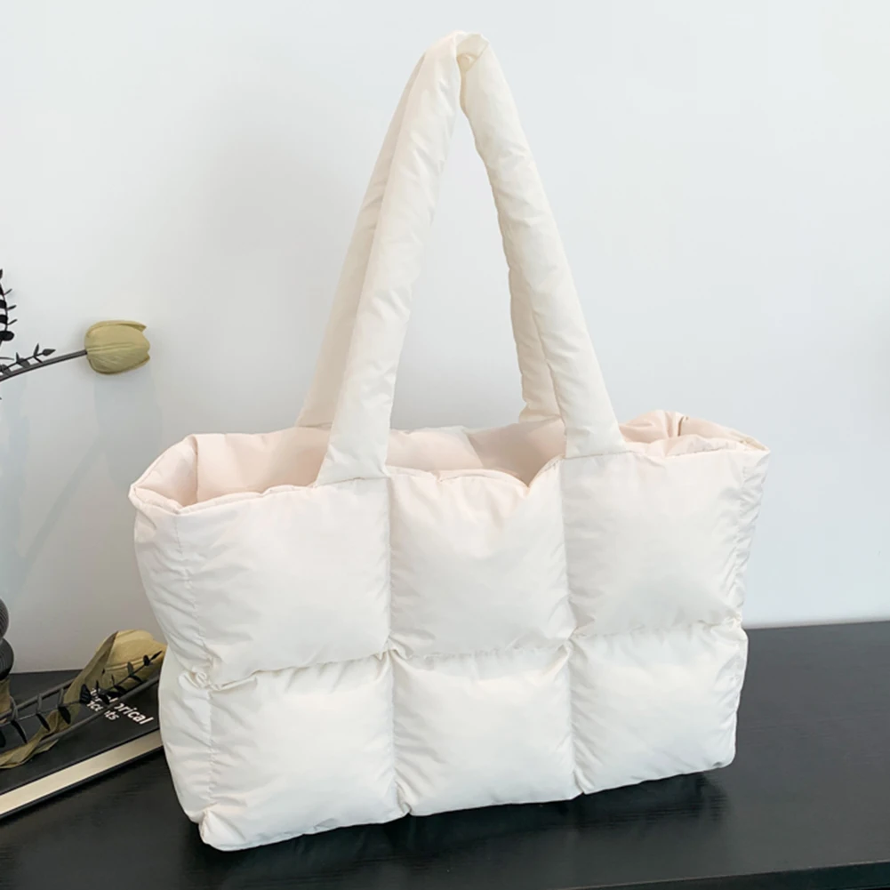 Women Aesthetic Puffy Bags Solid Color Quilted Fashion Shopping Bag Large Capacity Soft Cloud Tote Bag Casual Tote Bag