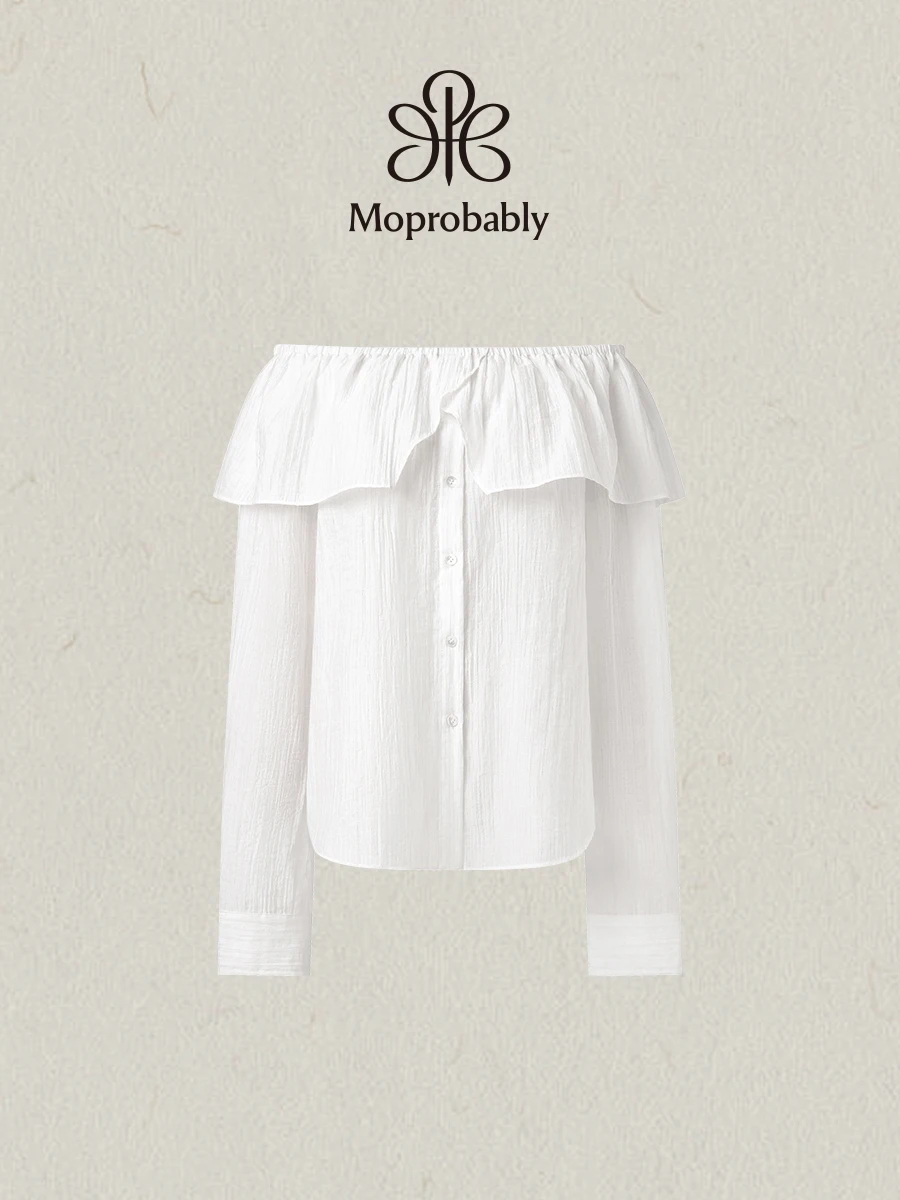 

Moprobably Li Yueruo Gentle Wind One Shoulder Pleated Shirt Elegant Top Women's Casual Loose Fit Long Sleeve Breathable