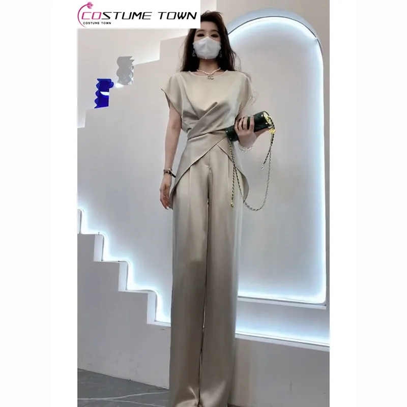 

2023 Summer New European Fashion High End Celebrity Cool Women's Senior Sense Royal Sister Temperament Wide Leg Pants Set