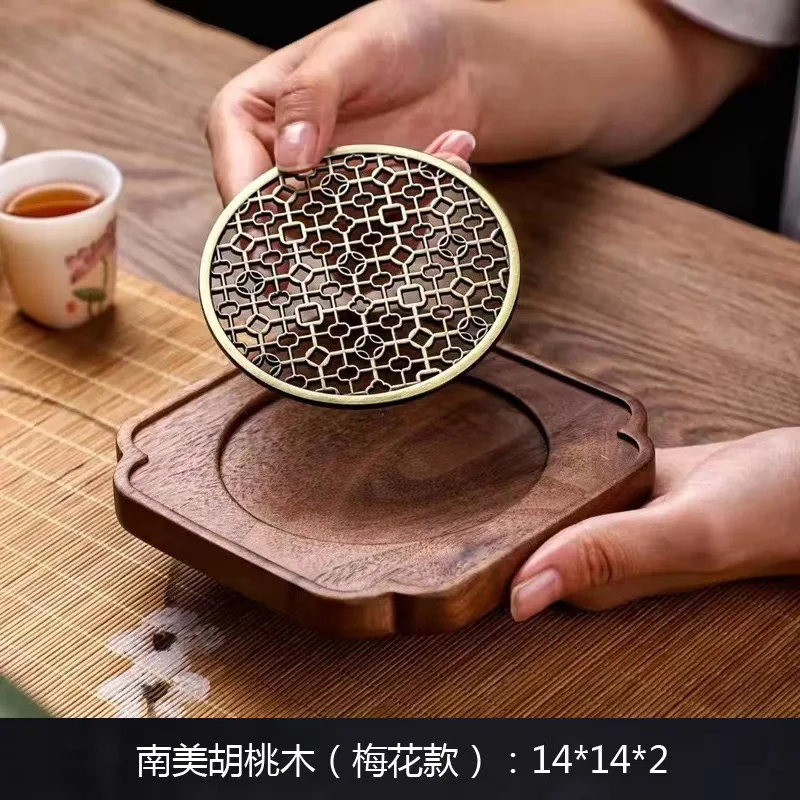 Walnut coasters wooden wave insulating mat hollow household water storage tea mat dry brewing table