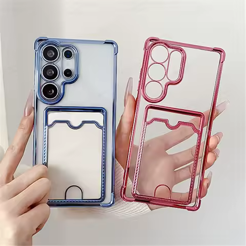 Transparent Card Slot Holder Case For Samsung Galaxy S25 S24 S23 S22 S21 S20 Ultra Plus FE Wallet Case For Samsung Note 20 Ultra