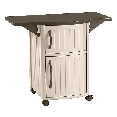 Outdoor Grilling Prep Station Table with Storage, Taupe/Brown