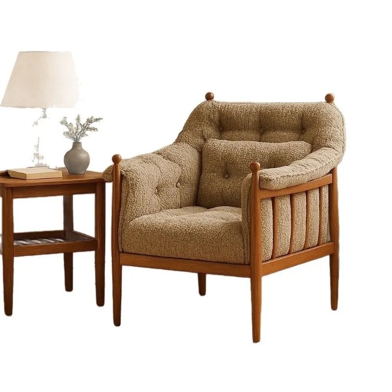 

Light French retro solid wood leisure chair armchair medieval homestay living room