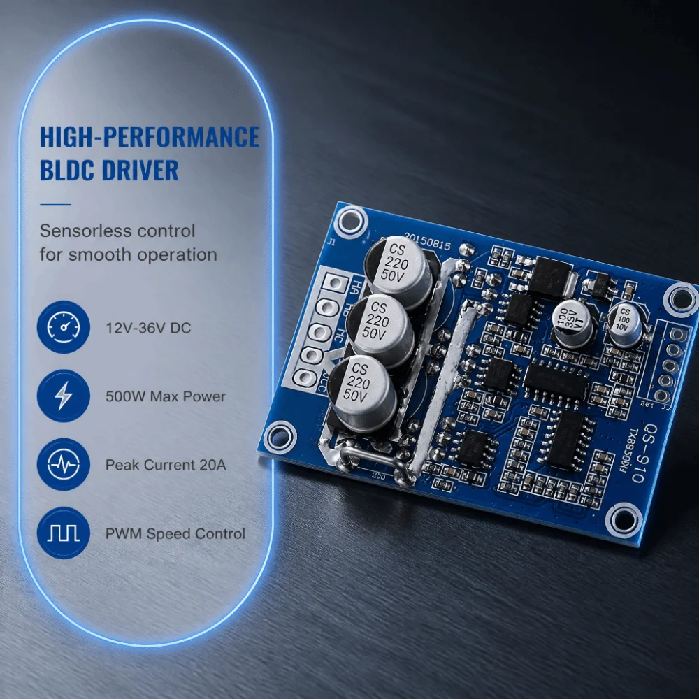 12V-36V DC Brushless Motor Controller 500W Power 3 Phase DC Motor Driver Board Over Current Protection Reversible Switch