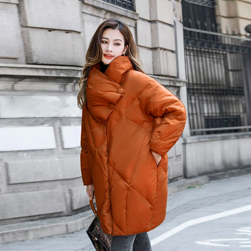 Vintage Women winter down jackets 2022 Oversized Fashion Turtleneck Warm Long puffer coat Luxury Ladies clothes Warm INKEO 2O177