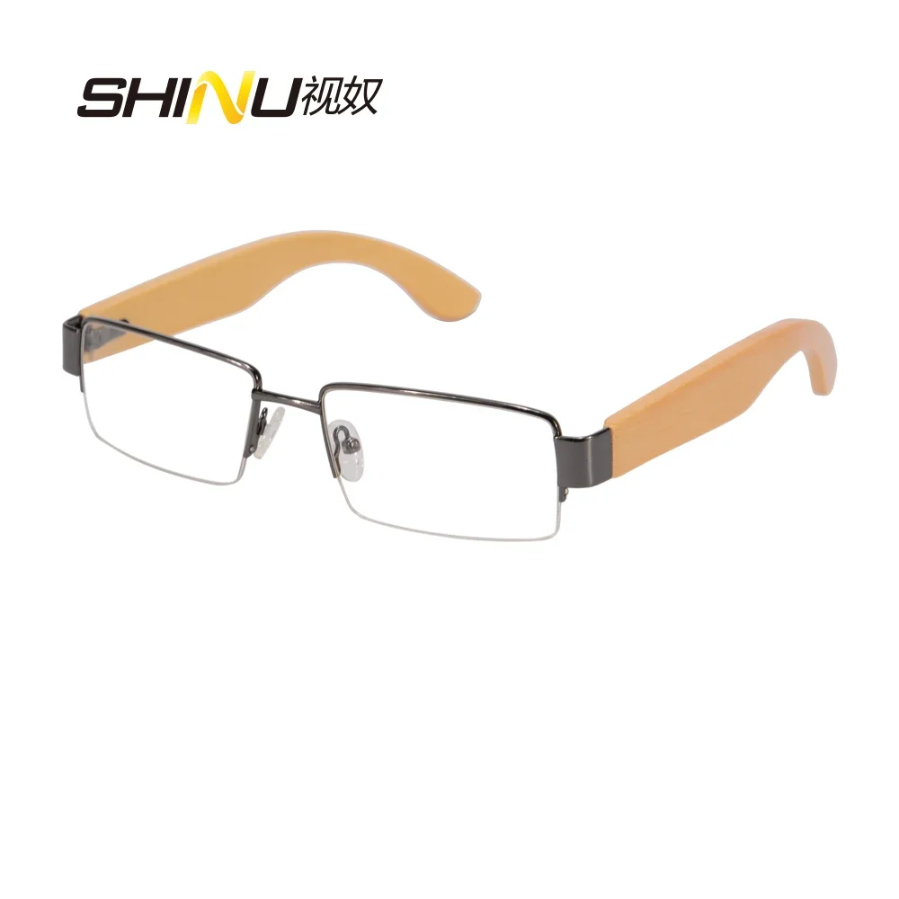 

SHINU Myopia Bamboo eyeglasses half frame reading glasses men progressive glasses asjustable prescription glasses customized