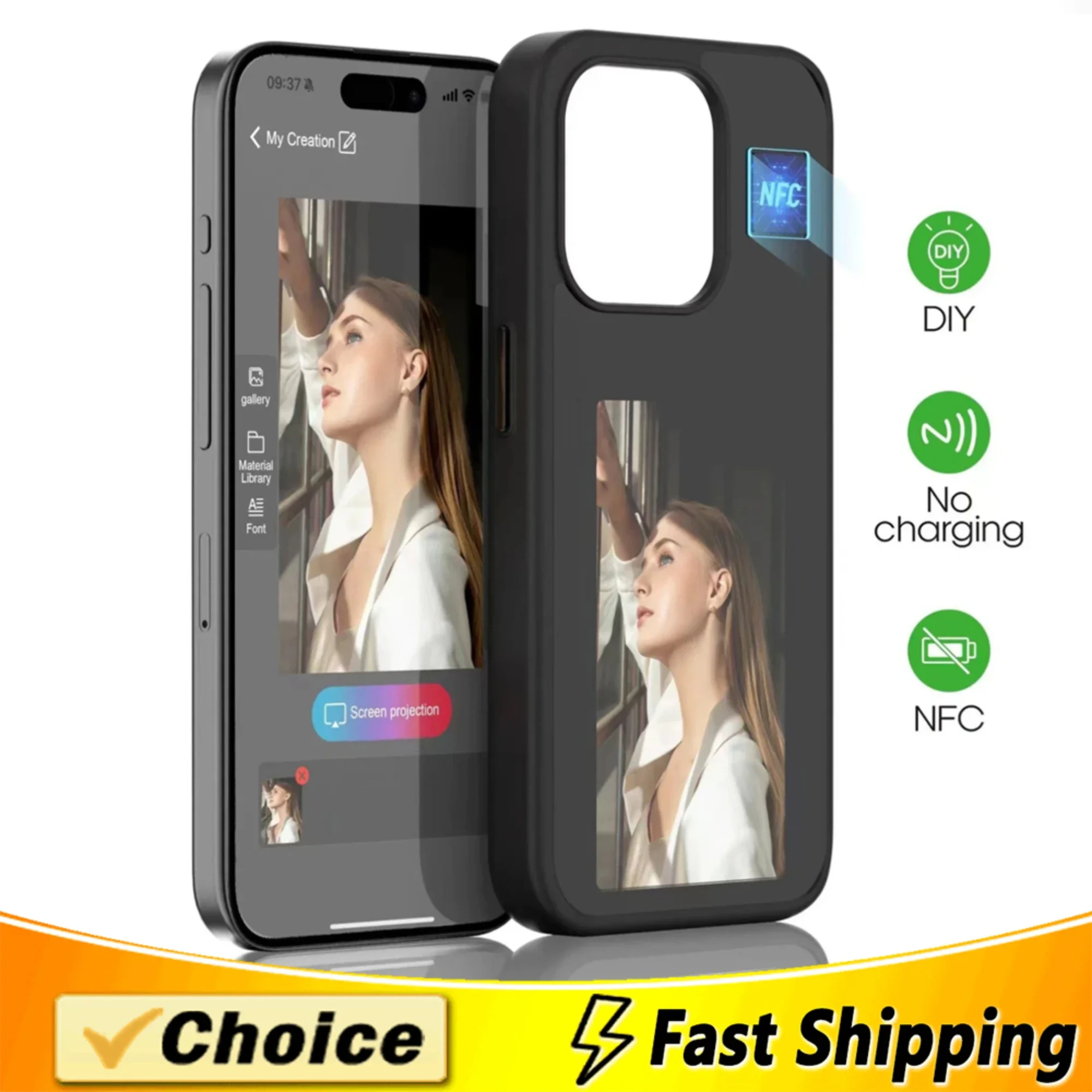 Fashion Ai Smart  DIY  Phone Case for IPhone 13 14 15 Pro Max E-ink NFC Screen Case Full Coverage  Phone Covers Battery Free