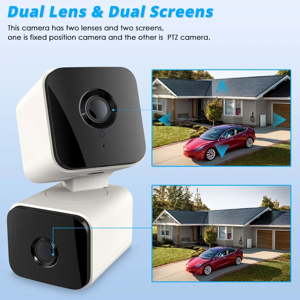 Smart WiFi Camera MINI Dual lens 8MP Two screens PTZ HD Video Surveillance IP Camera Wi-Fi Baby Monitor Wireless Camera Tuya