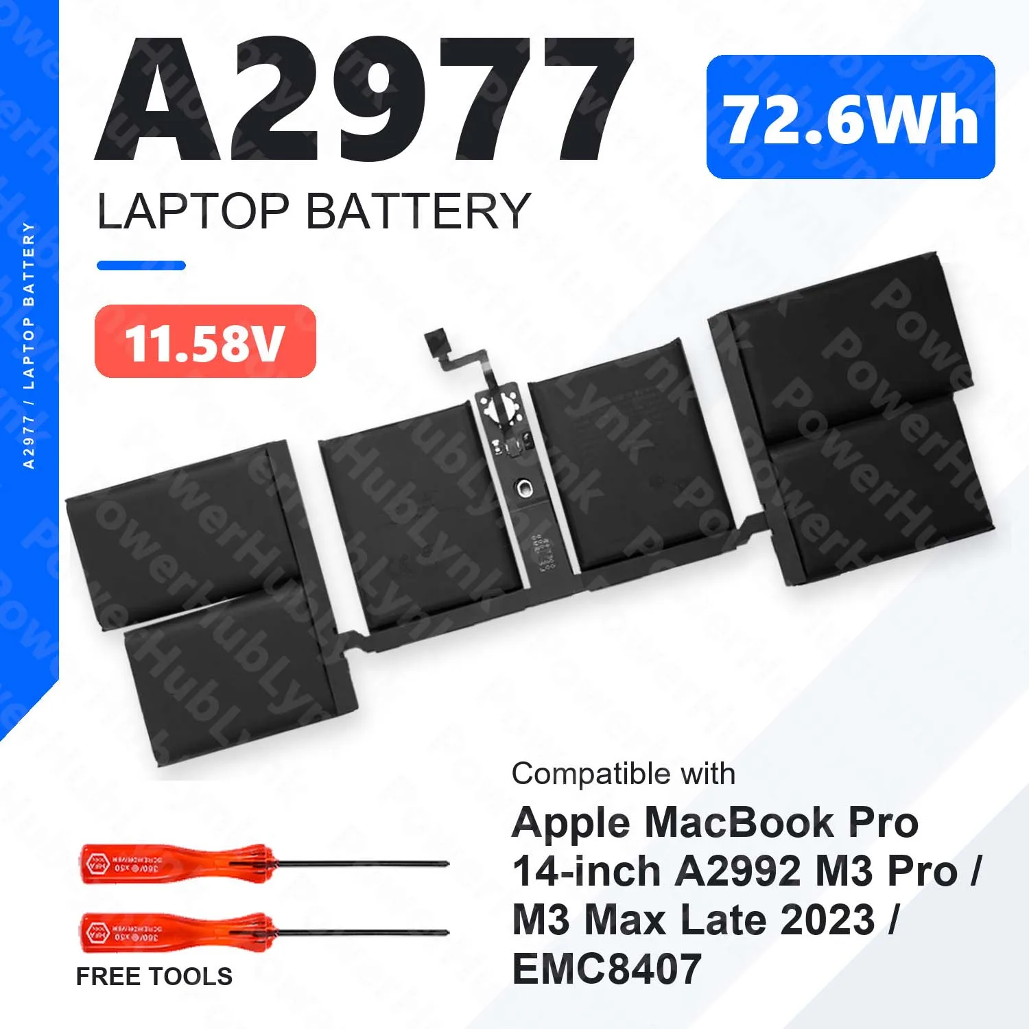 A2977 11.58V 72.6Wh Laptop Battery For Apple MacBook Pro 14 A2992 M3 Pro Max EMC8407 Late 2023