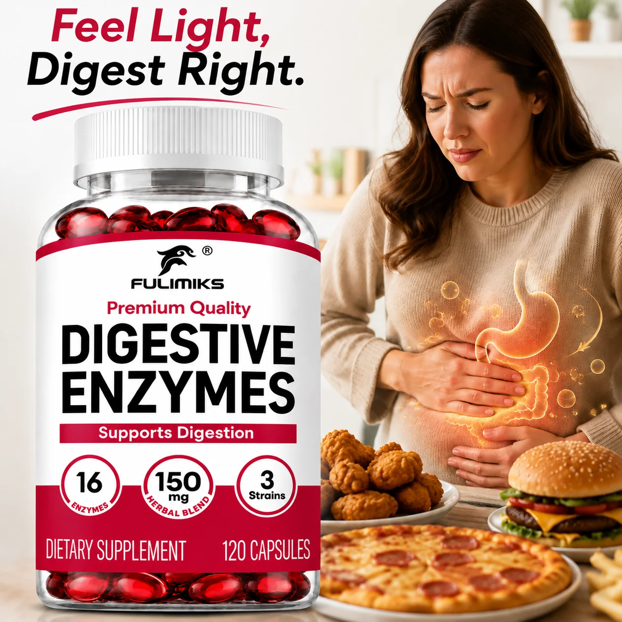 Digestive Enzyme Blend - Capsules d'enzymes digestives, mélange prébiotique et