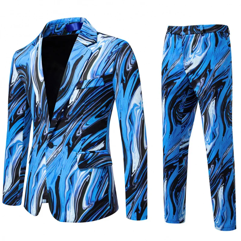 

Мужской костюм Ele Digital Print для выступлений на сцене и фестивалей, с одной пуговицей, из мягкого трикотажа, приталенный, модный