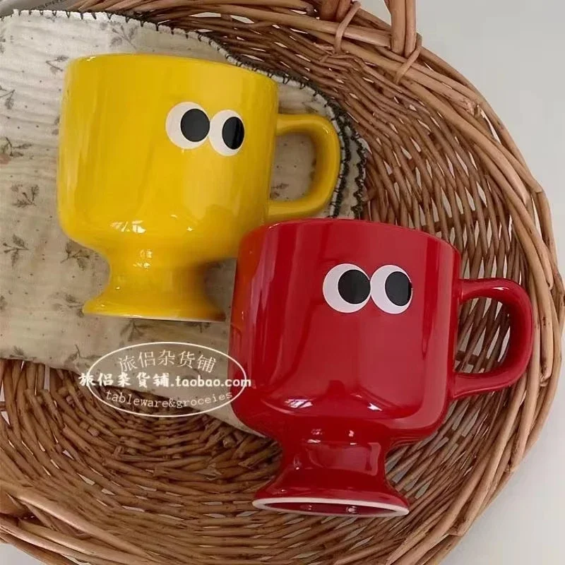 

Korean Vintage Tall Color Mug with Big Eye Design Ceramic Coffee Milk Cup for Couples Water Cup Gift Idea