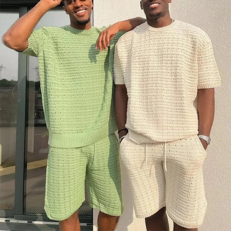 Men Suits Summer Autumn Knit Pullover Tops Pants Shorts Two-piece Sets Streetwear Sweatshirts Casual Men Clothes New Sweatpants