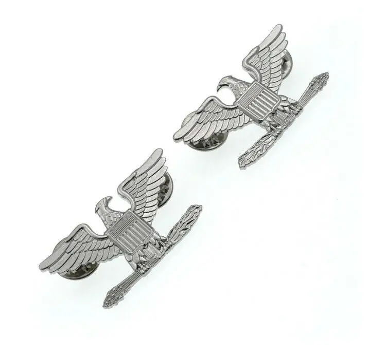 PAIR OF WW2 US ARMY COLONEL EAGLE WAR BIRD DEVICE PIN SILVER COLOUR copper BADGE LAPEL INSIGNIA