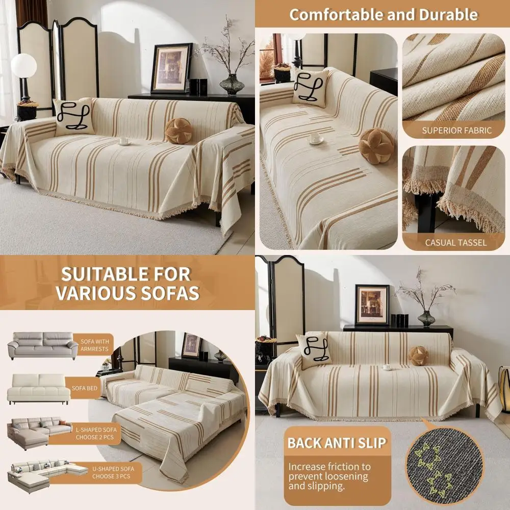 

boho non slip covers sofa covers for 3 cushion chenille dog pet couch protector washable anti-slip sectional couch cover tassels