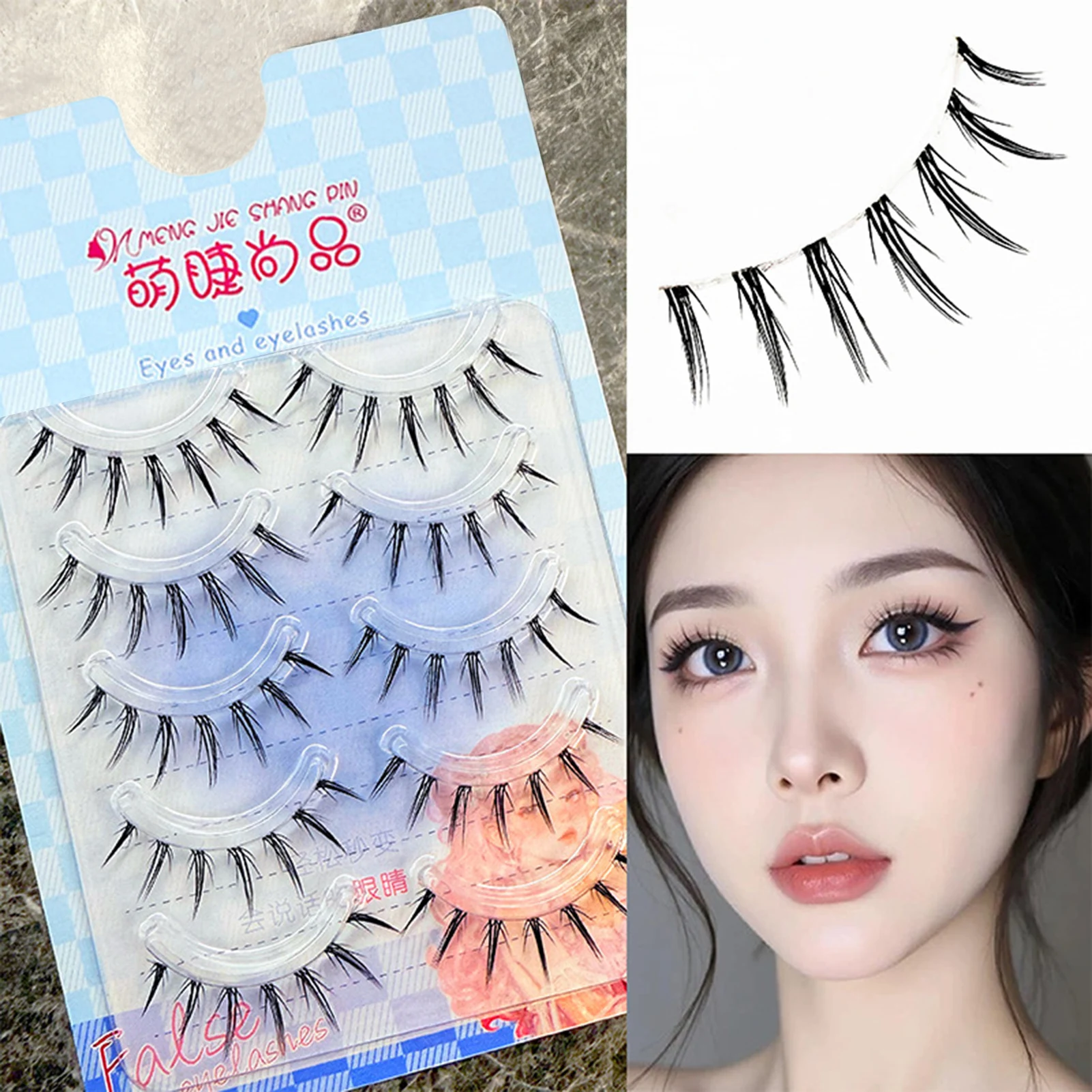 5ペア ナチュラル デイリーつけまつげ ナチュラル スパイク ウィスピー Cカール 9-11mm ミックス 厚め アイラッシュ 美容 アイ コスプレ DIY メイクアップ用