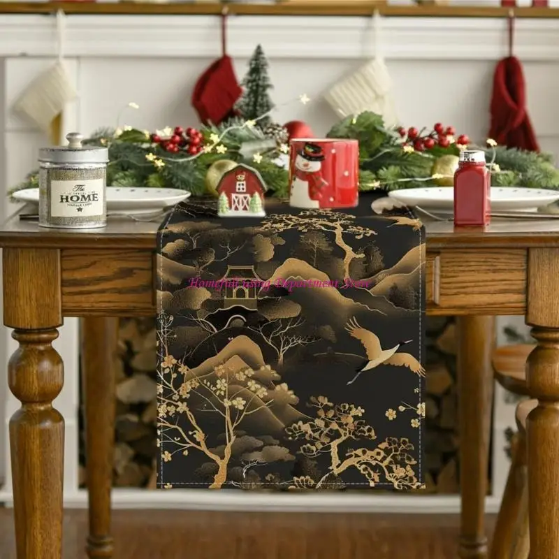 New Years 2025 Snake Zodiacs Table Runner Table Cover for Spring Festival Dining Table and Kitchen Decoration